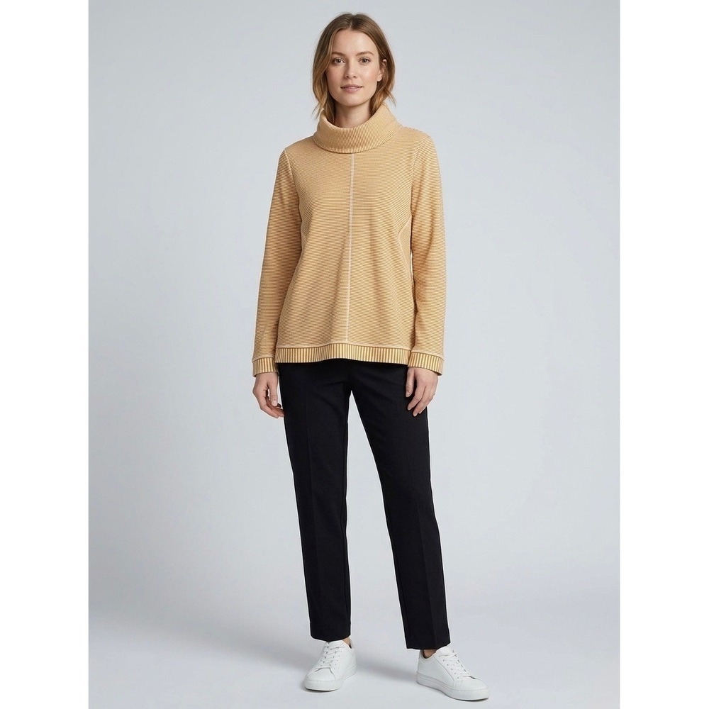 Maeve Anthropologie Striped Cowl Neck Pullover Sweater Mustard Yellow XL